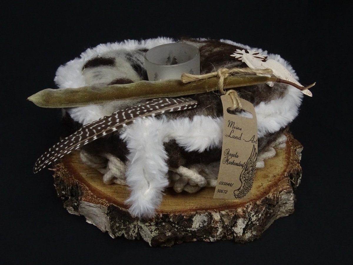 Windlicht mit brauner Filzwolle und Schneeflocke