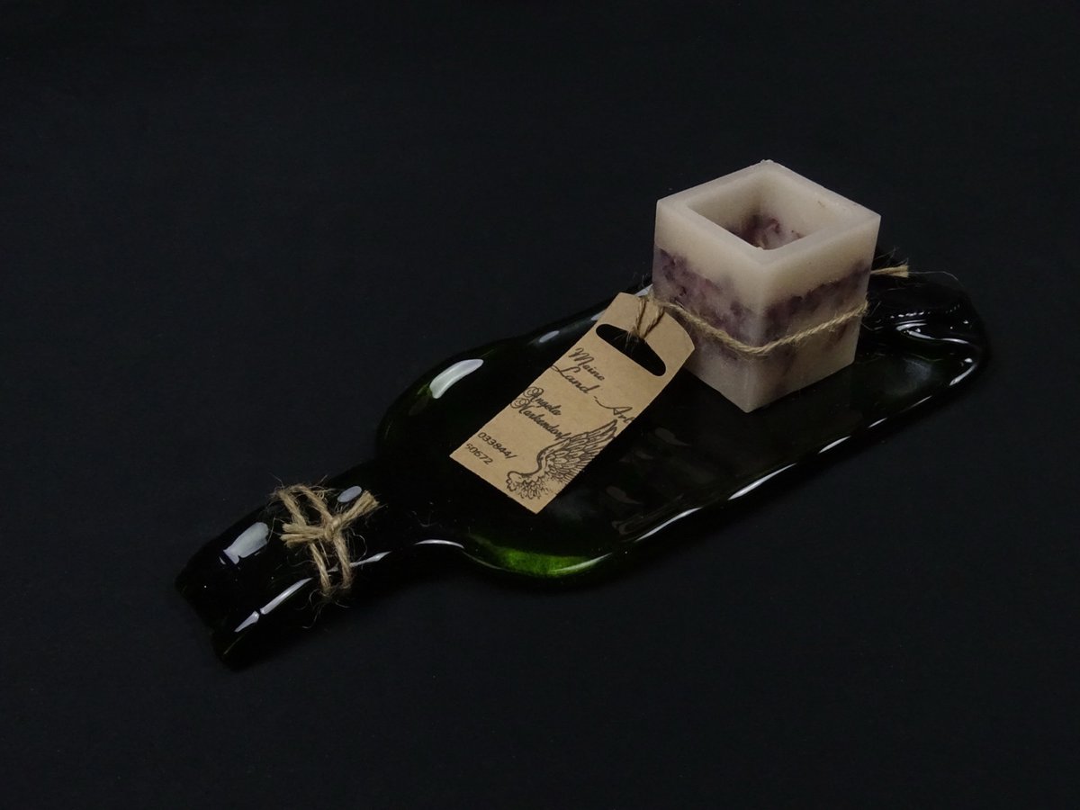 Flaschendeko mit quadratischer Lavendelkerze